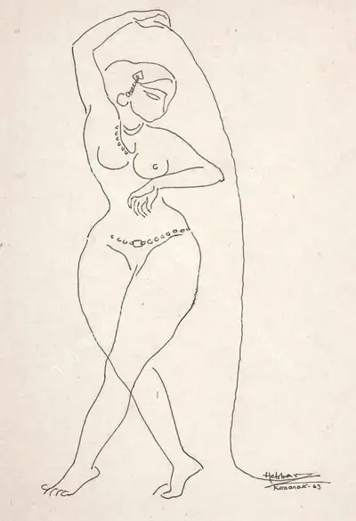 K.K. Hebbar (Artist), Apsara, 1963, Drawing