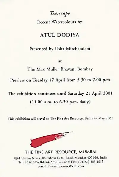 Atul Dodiya (Artist), Atul Dodiya, 2001, Solo Exhibition Invitation