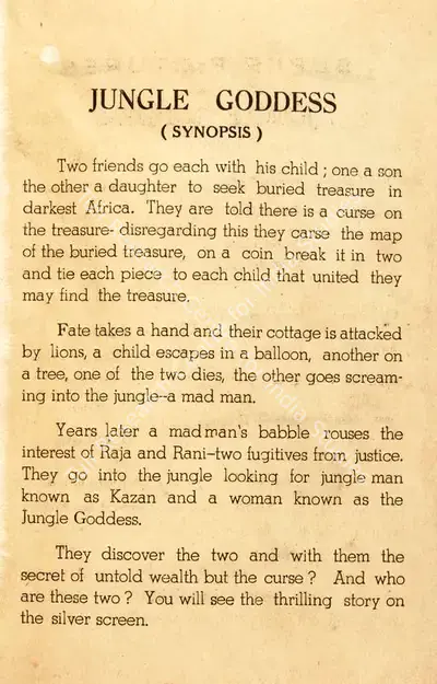 Nari Ghadiali (Director), Jungle Goddess, 1948, Song-Synopsis Booklet