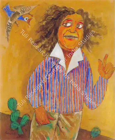 Paritosh Sen (Artist), Man With Flying Hair, 2005, Painting