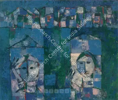 Santosh, G.R. (Artist). Lovers In The Window. Oil on canvas, 1959 | Painting | FineArts | 00600660