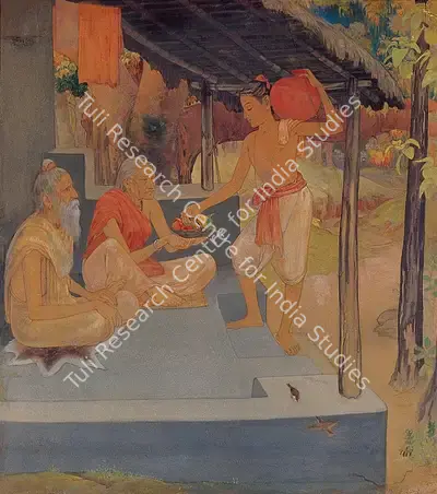 Sushil Sen (Artist), Shravan and Blind Parents at Ashram, 1945, Painting