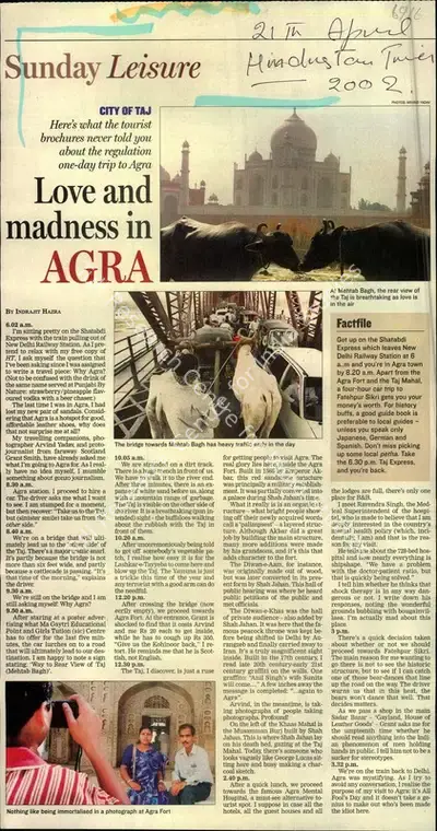 Indrajit Hazra (Reporter), Love and Madness in Agra, 2002, Newspaper Clipping