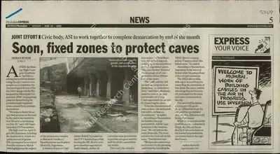 Mohan Kumar (Reporter), Soon, Fixed Zones to Protect Caves, 2006, Newspaper Clipping