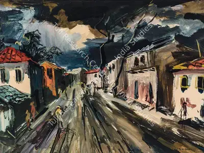 S.H. Raza (Artist), Untitled (Street Scene), 1949, Painting