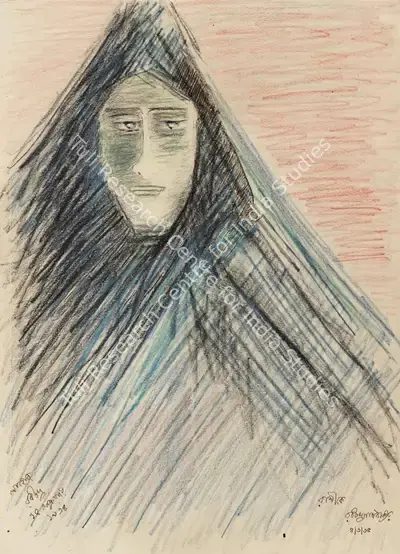 Rabindranath Tagore (Artist), Untitled ( Veiled Woman ), 1935, Drawing