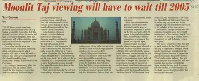 Vijay Upadhyay (Reporter), Moonlit Taj Viewing has to Wait till 2005, 2004, Newspaper Clipping