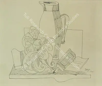 F.N. Souza (Artist), Still Life with Jug, 1949, Drawing