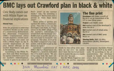 Sharad Vyas (Reporter), BMC lays out Crawford plan in Black & White, 2006, Newspaper Clipping