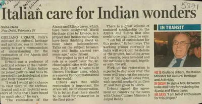 Neha Dara (Reporter), Italian care for Indian Wonders, 2005, Newspaper Clipping