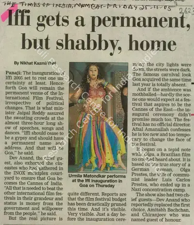 Nikhat Kazmi (Reporter), IFFI Gets a Permanent, But Shabby, Home, 2005, Newspaper Clipping