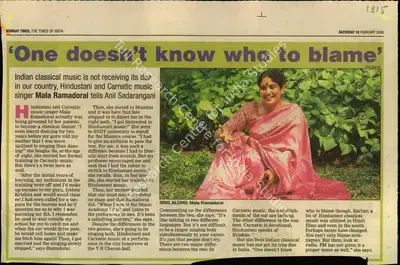Mala Ramadorai (Reporter), One doesn't know who to blame, 2006, Newspaper Clipping