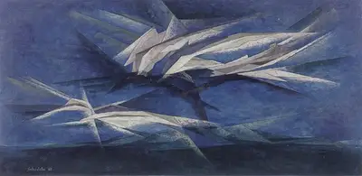 Sabavala, Jehangir (Artist). White Forms on an Azure Light. Oil on Canvas, 1963 | The Crucible of Painting | Painting | FineArts | 00182408