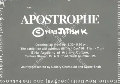 Jitish Kallat (Artist), Apostrophe, 1998, Solo Exhibition Invitation