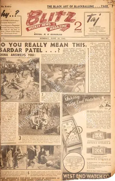 R.K. Karanjia (Editor), Blitz, 1942, Magazine