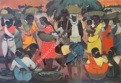 Bendre, N.S. (Artist). Fisherwomen. Gouache on paper, 1943 | Painting | FineArts | 00373077