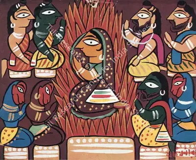 Jamini Roy (Artist), Sita on the Fire, 1944, Painting