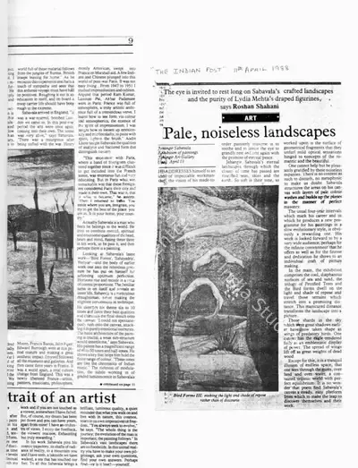 Roshan Shahani (Writer), Pale, noiseless landscapes, 1988, Newspaper Clipping