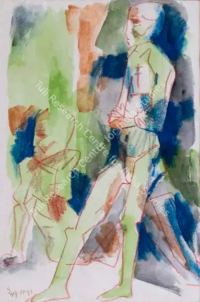 Somnath Hore (Artist), Untitled (Figures), 1981, Painting