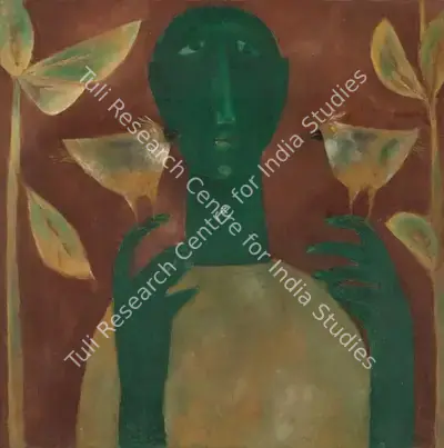 Haku Shah (Artist), Untitled (Man with Birds), Painting