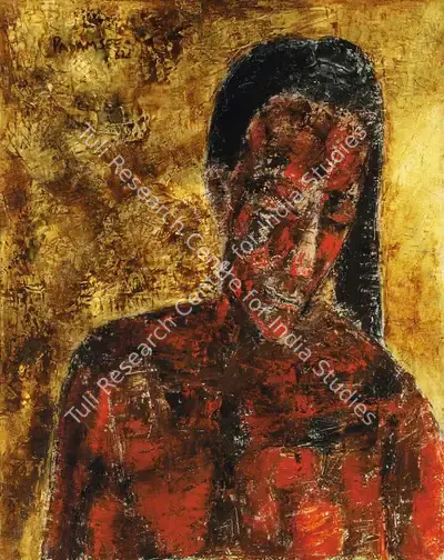 Akbar Padamsee (Artist), Jeune femme aux cheveux noirs, la t te inclin e, 1962, Painting