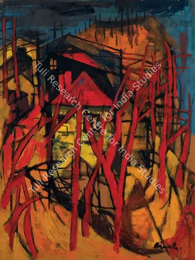 Avinash Chandra (Artist), Untitled (Building On Stilts), 1958, Painting