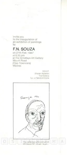 F.N. Souza (Artist), F. N. Souza, 1987, Solo Exhibition Invitation