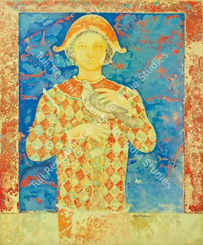 Sakti Burman (Artist), Untitled (Harlequin with Bird), 1971, Painting