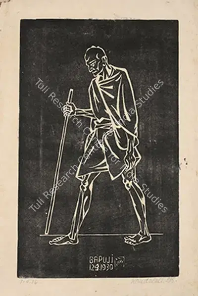 Nandalal Bose (Artist), Bapuji, 1930, Graphic Art