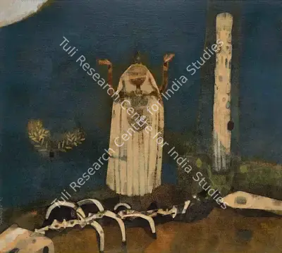 Pyne, Ganesh (Artist). Before the Pillar, 1972 | Painting, Pu.Mum/13.09.22, 2022 · Pundole