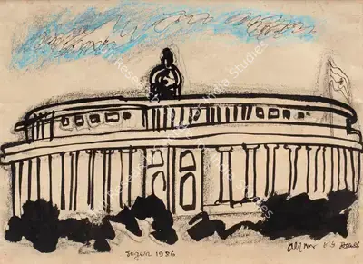 Jogen Chowdhury (Artist), Parliament, 1986, Drawing & Sketch