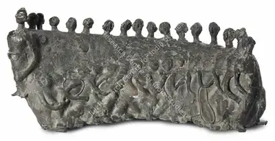 Mukherjee, Meera (Artist). People In A Row. Bronze, c.1980s | Sculpture | FineArts | 00643169