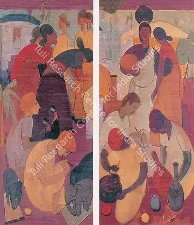 Raza, S.H. (Artist). Market Scene. Gouache on paper, 1946 | Painting  | 00877544