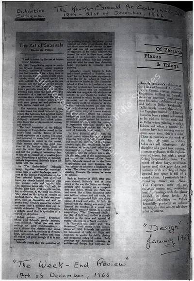 Rocco de Pietro (Writer), The Art of Sabavala, 1966, Newspaper Clipping