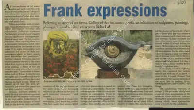 Neha Lal (Reporter), Frank Expressions, 2010, Newspaper Clipping