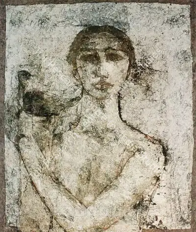 Jamil Naqsh (Artist), White Woman And Pigeon, 1968, Painting