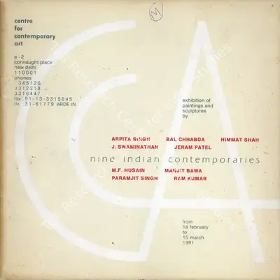 Centre for Contemporary Art (Organiser), Exhibition of Paintings and Sculptures by Nine Indian Contemporaries, 1991, Group Exhibition Catalogue