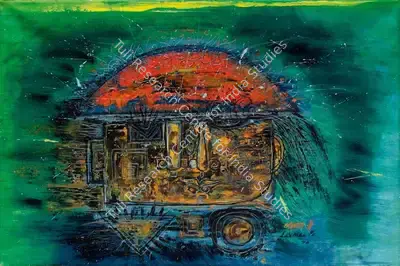 Laxman Pai (Artist), Red sun, 1970, Painting