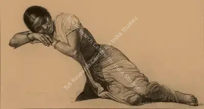 M.V. Dhurandhar (Artist), Woman Resting, 1912, Drawing