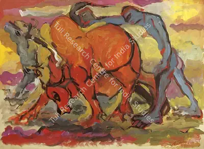 Nikhil Biswas (Artist), Ploughing The Field, 1959, Painting