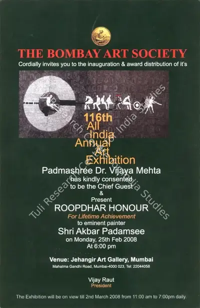 Akbar Padamsee (Artist), 116th All India Annual Art Exhibition, 2008, Solo Exhibition Invitation