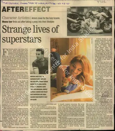 Meena lyer (Reporter), Strange lives of Superstars, 2005, Newspaper Clipping
