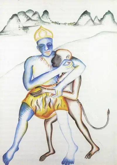 Khakhar, Bhupen P. (Artist). Ram Bhakt Hanuman. Watercolour on Paper, 1998 | Bhupen Khakhar, 2016 | Painting | FineArts | 00149745