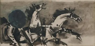 Husain, M.F. (Artist). Tearing Apart. Oil on canvas, 1970 | Painting | FineArts | 00362789