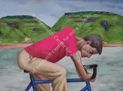 Patwardhan, Sudhir (Artist). Cyclist. Acrylic on canvas, 2005 | Painting | FineArts | 00336107