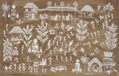 Jivya Soma Mashe (Artist), Untitled (Bridegroom Under Tent) (Warli Painting), Painting