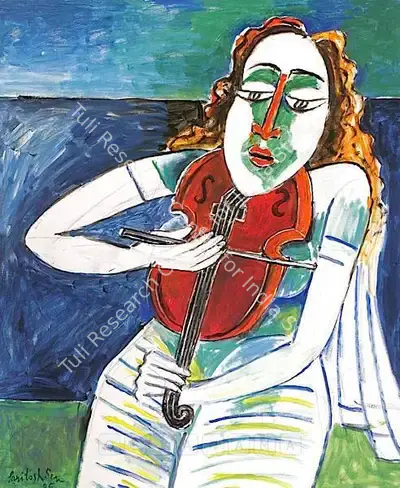 Paritosh Sen (Artist), The Violin Player, 2005, Painting