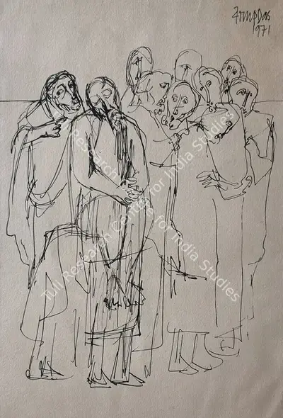 Arup Das (Artist), Untitled (Figures), 1971, Drawing