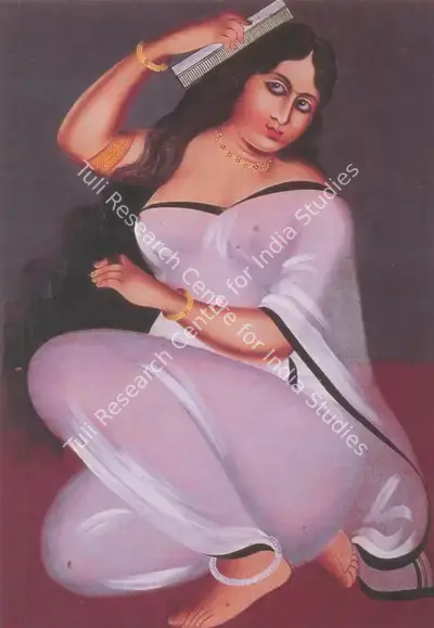Kalighat School (Artist), A Woman Combing her Hair, 1920, Painting