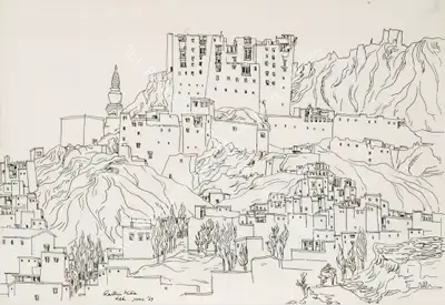 Rathin Maitra (Artist), Leh, 1969, Drawing